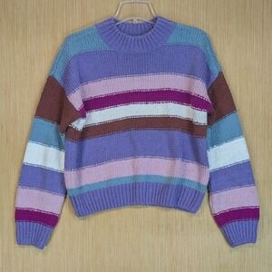 BB Dakota Steve Madden Striped Knit Sweater Colorful Cozy Oversized Womens Small